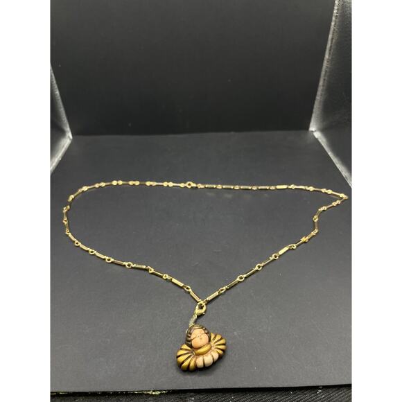 Thun Singing Angel Christmas Ornament Ceramic Gold Italy Wings Flying w/Necklace - Picture 6 of 12